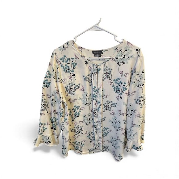 Van Heusen Womens Floral Long Sleeve Blouse Size L Cream & Blue - Picture 5 of 7